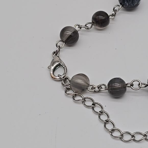 Whimsigoth Multi-Layer Chain Necklace Black Grey Acrylic Beads Faux Carved Onyx - Picture 11 of 12